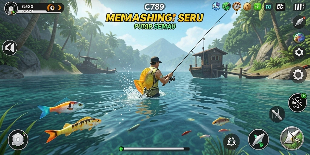 Tangkapan ikan besar dalam gameplay C789 yang menantang.