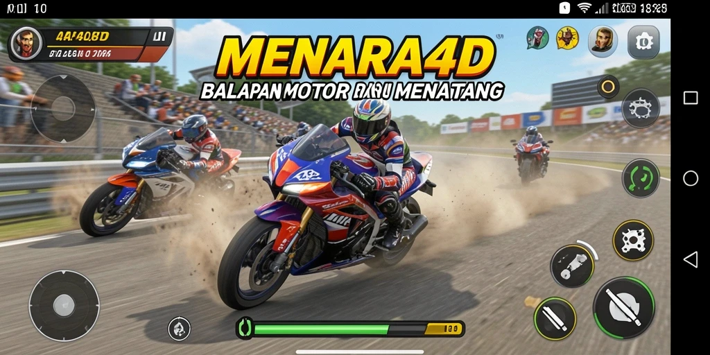 Tampilan gameplay seru dari MENARA4D yang penuh aksi balapan motor.